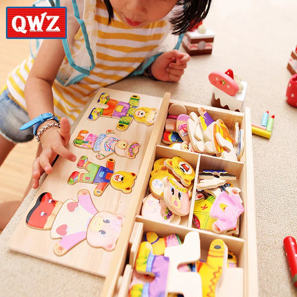 Holzpuzzle Anziehspiel für Kinder – Bär & Hase