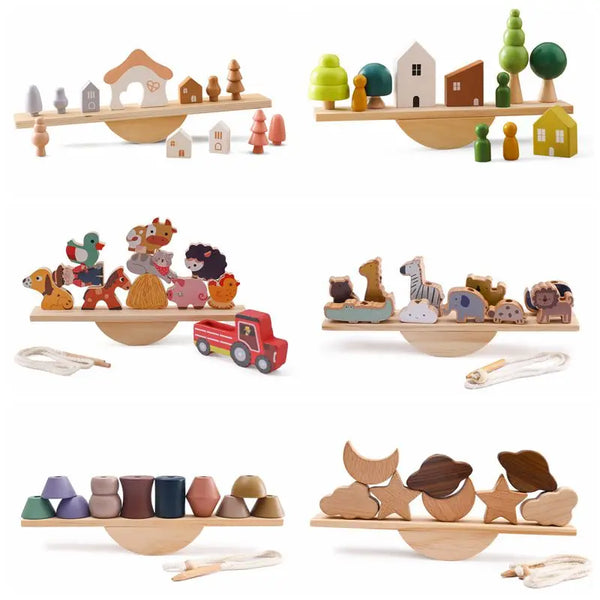 Montessori Balancierbrett & Fädelspiel aus Holz für Kinder