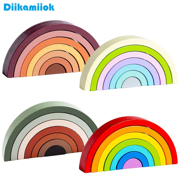Montessori Regenbogen Brücken-Bausteine aus Holz für Kinder