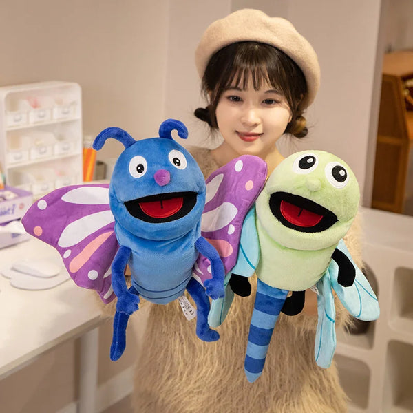 Insekten Handpuppen aus Plüsch – Marienkäfer, Libelle, Ameise, Schmetterling