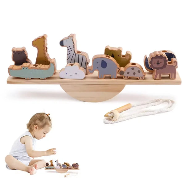 Montessori Holzspielzeug Seilspiel & Balancierblöcke für Kinder